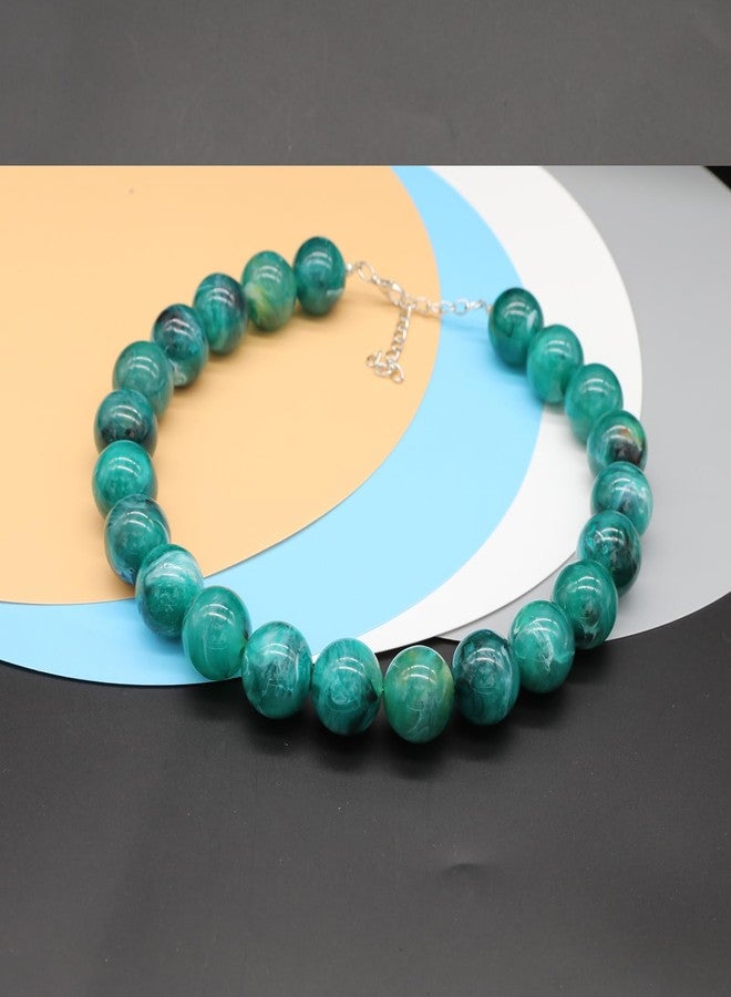 CIOOU Chunky Big Beaded Necklaces for Women Adjustable 16mm Large Colorful Beads Choker Necklace Exaggerated Statement Round Beaded Jewelry Gifts (big bead emeral) - Image 3